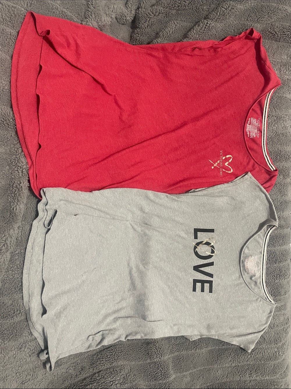 Victoria's Secret Red & Light Gray LOVE Graphic Pajama Top Long Tee Set